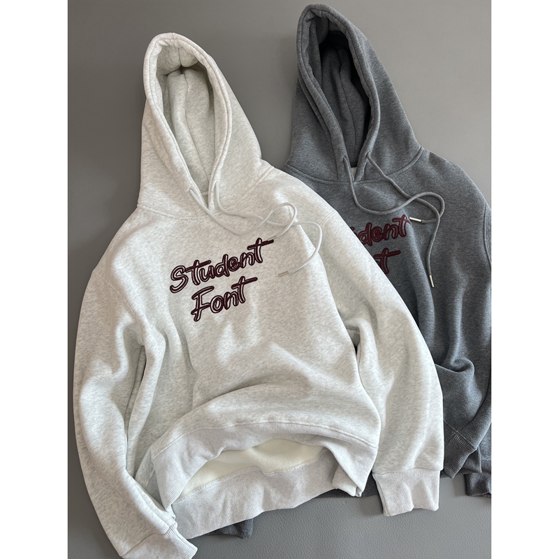 加绒加厚宽松版休闲风刺绣卫衣