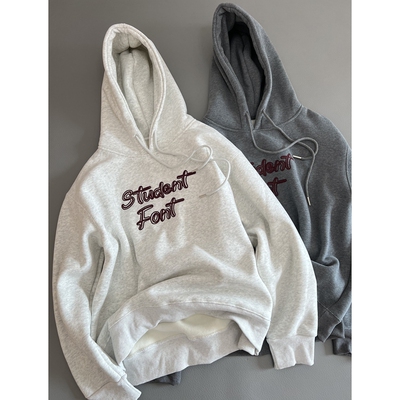 加绒加厚宽松版休闲风刺绣卫衣