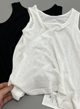 70%麻感棉CHAO强透气面料夏季推荐基础色背心无袖上衣白色圆领女