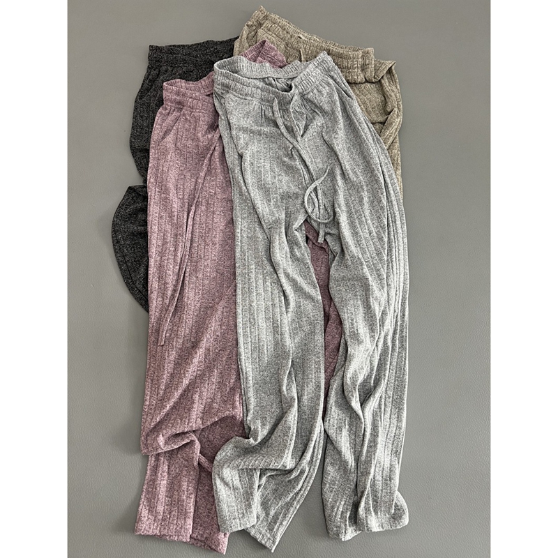 休闲风针织垂垂直筒长裤女