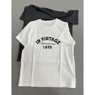 宽松休闲百搭显瘦圆领上衣ins 夏季 1975植绒字母印花短袖 T恤女新款