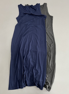 丈青色好高级莫代尔背心连衣裙夏季新款圆领休闲弹力裙子百搭纯色