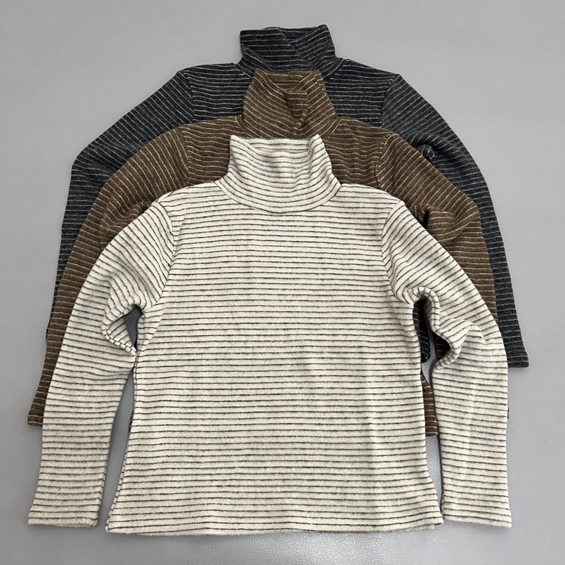 复古条纹高领毛衣女长袖