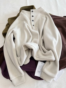 包邮 休闲立领长袖 女 加厚保暖自发热上衣D09澳粒绒铆钉扣卫衣冬季