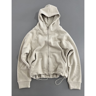 版型超赞奶茶色奥利绒拉链连帽卫衣绒衫秋冬加厚开衫外套休闲上衣
