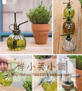 下单包邮盆花玻璃喷壶花洒彩色玻璃喷壶带塑料喷嘴喷壶浇花玻璃壶
