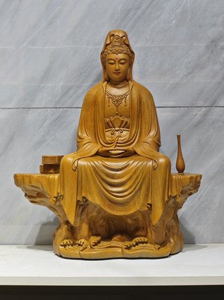 木雕自在观音菩萨摆件实木雕刻观音像家居玄关装饰品工艺品19寸