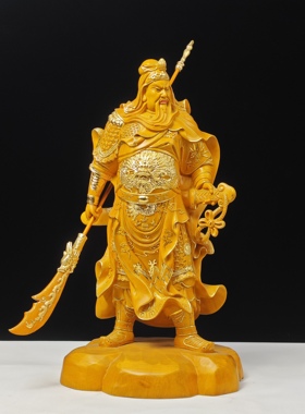 现货库存1件木雕关公神像摆件关圣帝君武财神像家居玄关装饰实木