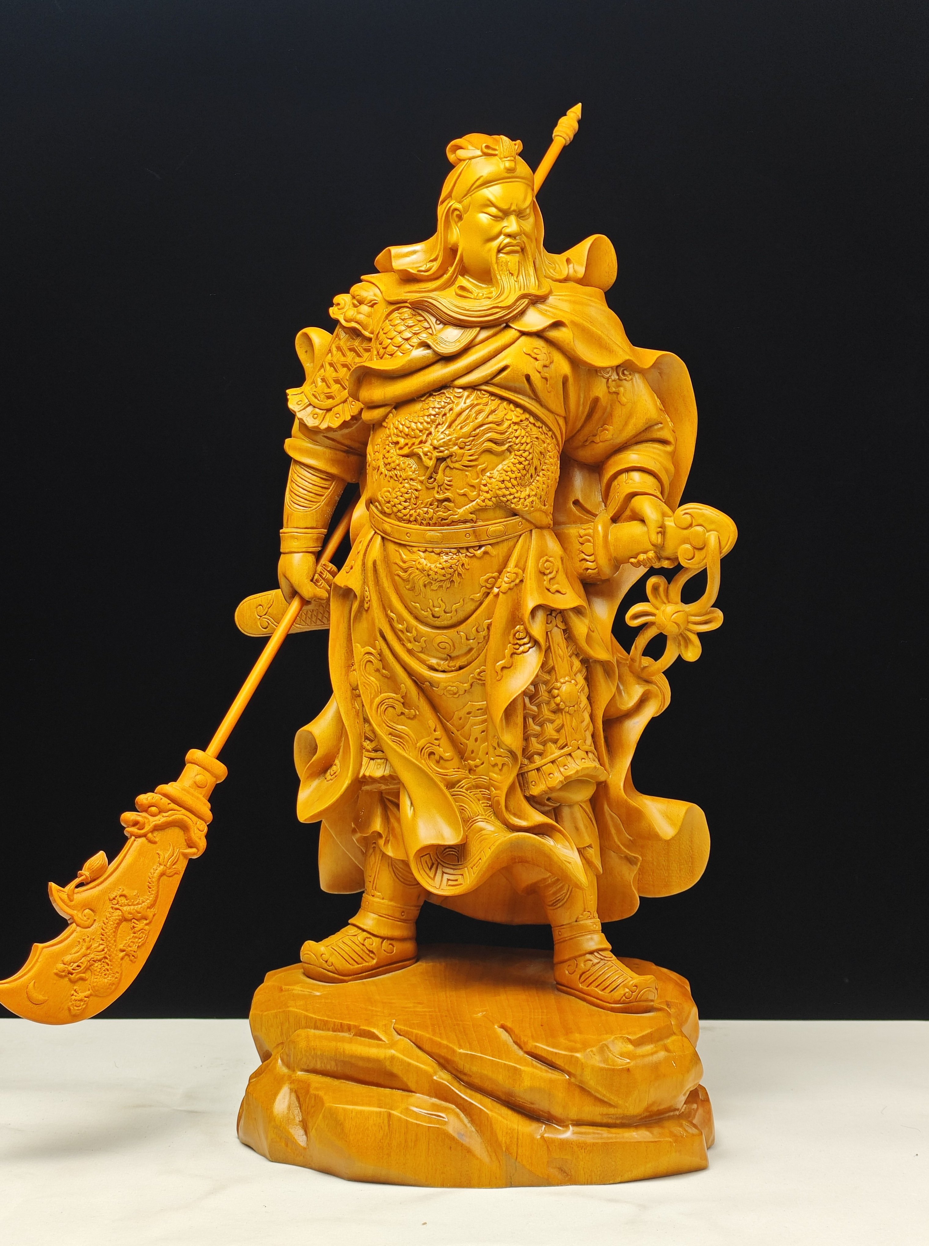 木雕关公神像摆件关圣帝君武财神家居玄关装饰实木雕刻二度漆19寸