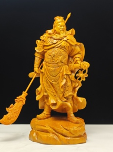 现货 木雕关公神像摆件关圣帝君武财神家居玄关装饰实木雕刻19寸