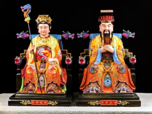 古彩现货玉皇大帝王母娘娘木雕摆件玄关装饰实木手工精品私人定制