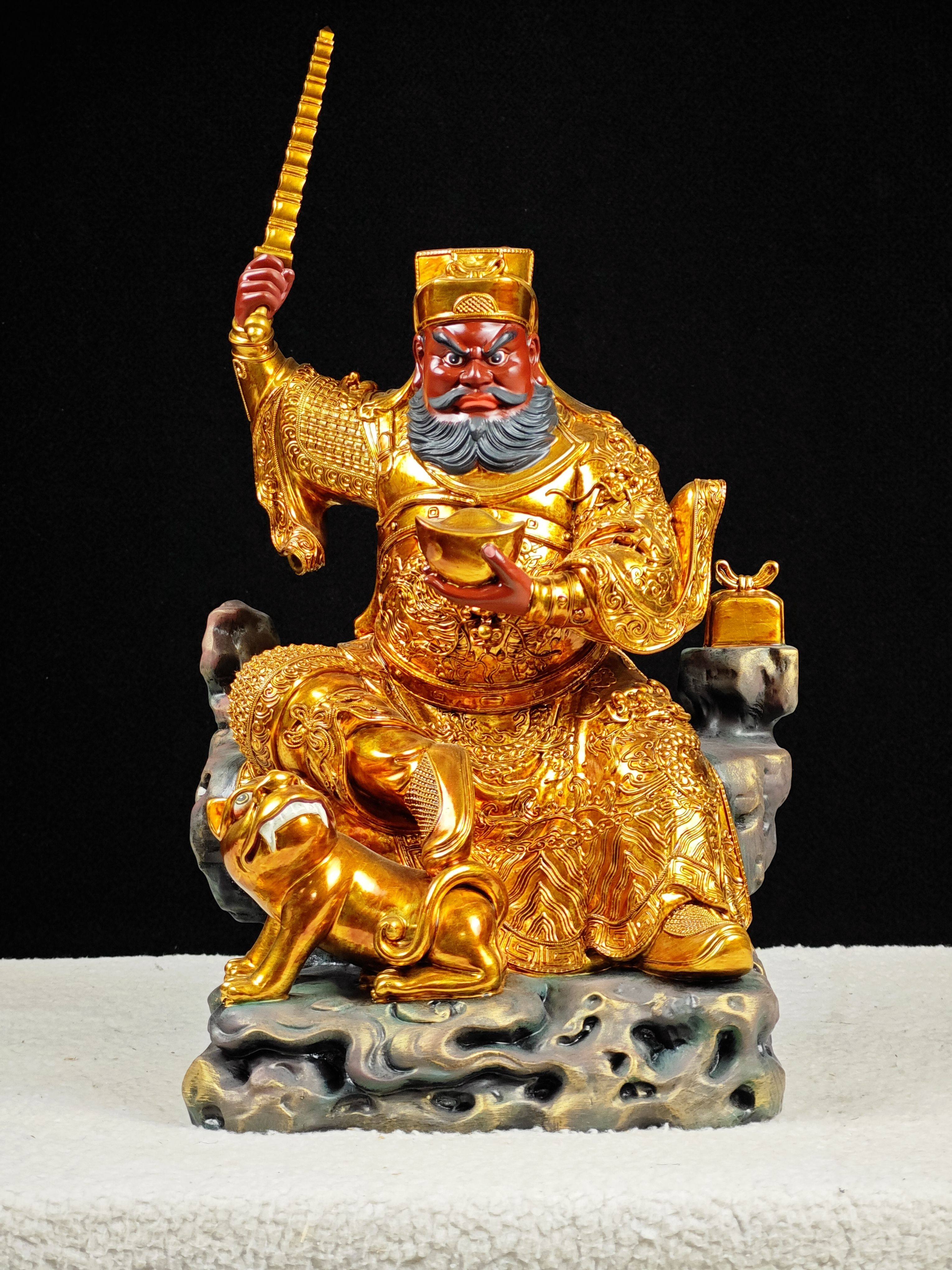 赵公明神像武财神赵公明木雕摆件贴金罩大漆玄关店铺开业家居装饰