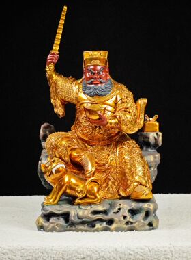 赵公明神像武财神赵公明木雕摆件贴金罩大漆玄关店铺开业家居装饰