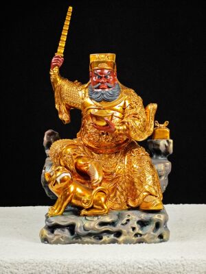 赵公明神像武财神赵公明木雕摆件贴金罩大漆玄关店铺开业家居装饰