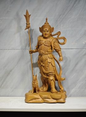 二郎神木雕神像二郎显圣真君华光大帝家居玄关装饰实木摆件19寸