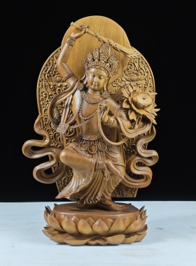 现货1尊黄金楠木雕文殊菩萨家居玄关装饰实木手工雕清漆高端定制