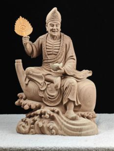 济公活佛像木雕手工精品去心香樟木整木雕刻家居装饰摆件19寸二度