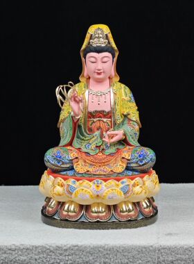 2024新款香樟木观音菩萨佛像家用观音大士普陀山摆件家居装饰实木