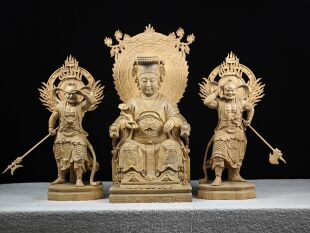 妈祖木雕神像千里眼顺风耳天上圣母千顺将军实木雕刻家居玄关摆件