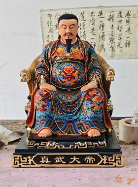 木雕玄天上帝神像武当山玄武真武大帝真武祖师北帝北极真君摆件