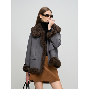 KeleCoco进口托斯卡纳皮毛一体连襟领90白鹅绒皮草派克服女外套