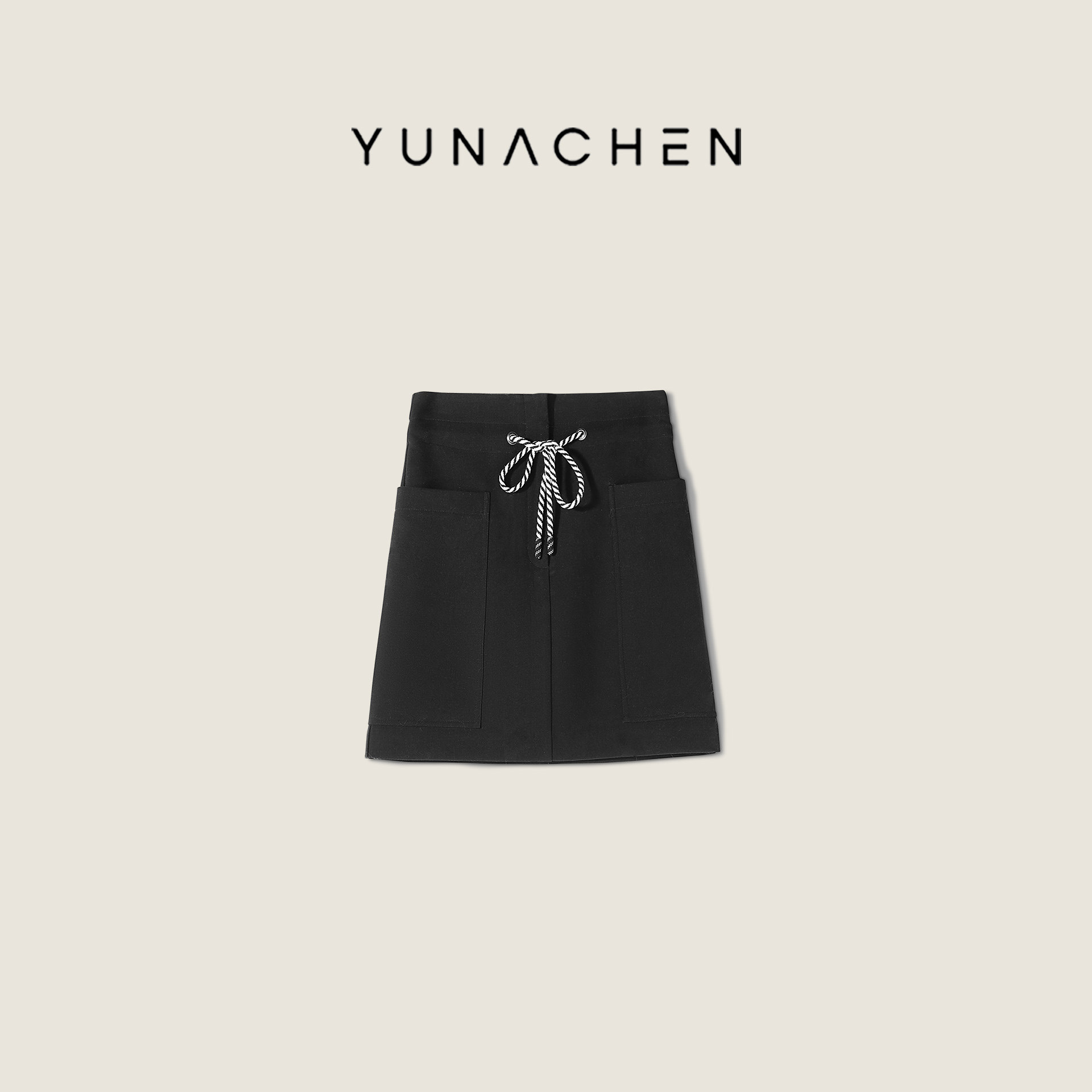 菠萝宝宝yuna【黑调墨影】春季新款素色口袋高腰抽绳半身短裙女,女装/女士精品,半身裙,淘宝优惠券,粉丝福利购,淘宝优惠卷