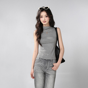 无袖 菠萝宝宝yuna 显瘦气质打底衫 高领修身 背心两色上衣 素简