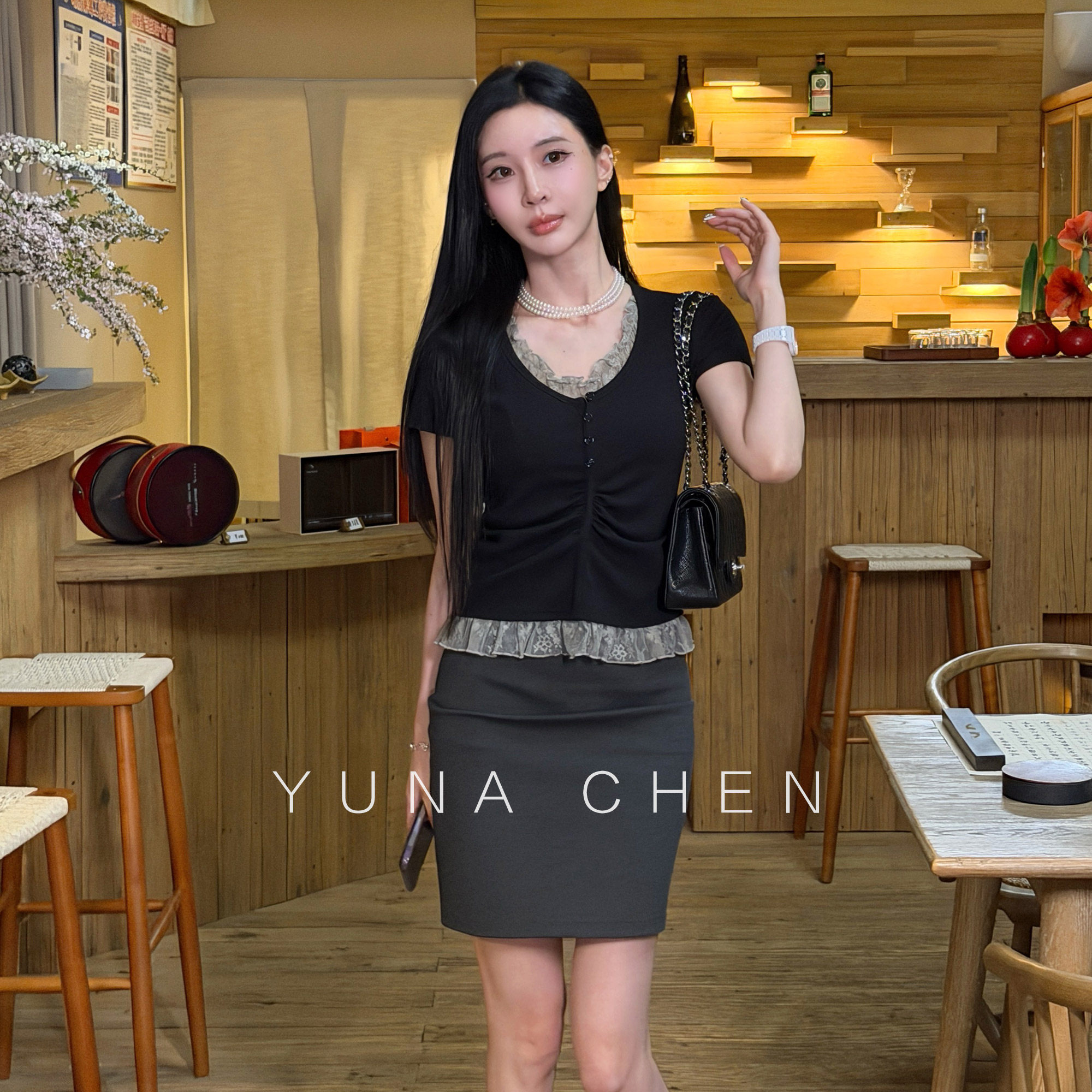 菠萝宝宝yuna【清冷暮云】半身裙灰色包容修身弹力A字包臀裙子
