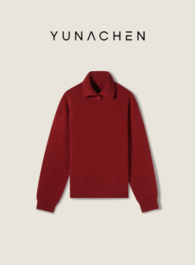 菠萝宝宝yuna【朱砂红柔】100绵羊毛红色polo翻领套头针织衫YL12