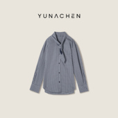 菠萝宝宝yuan 衬衫 梧桐弄堂 100棉飘带撞色细格纹小耳朵长袖