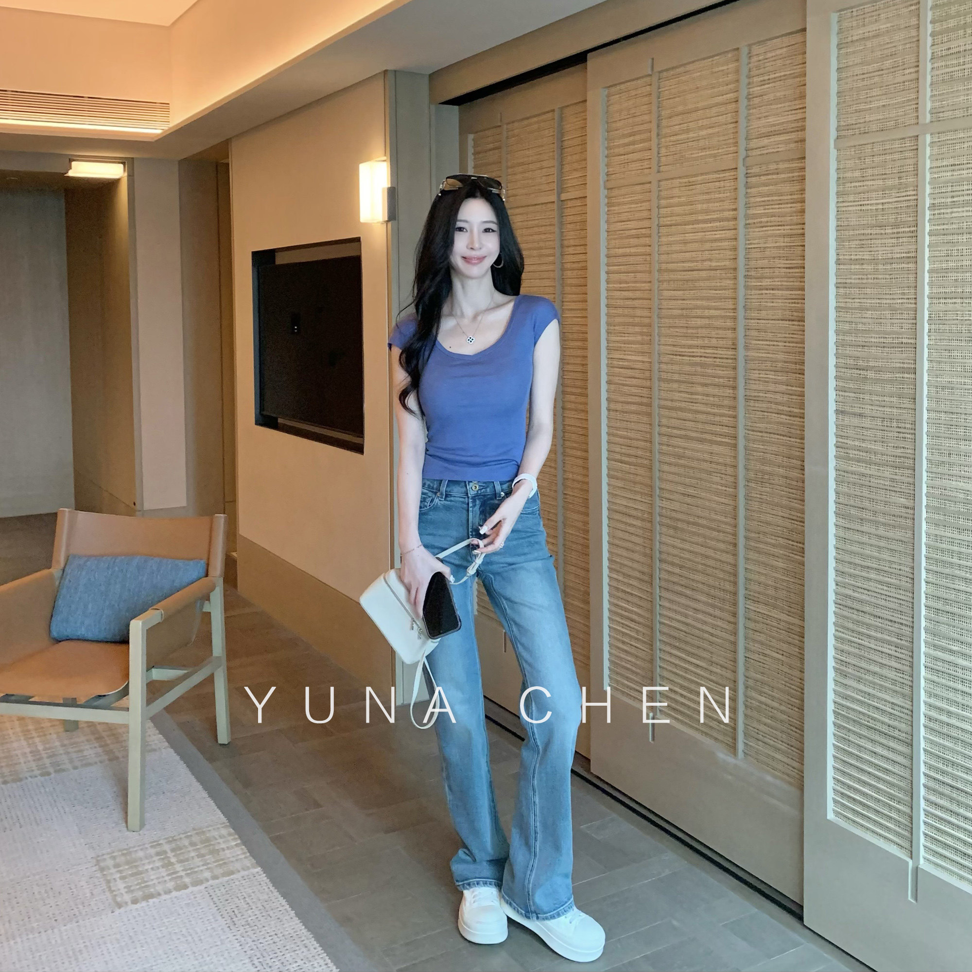 菠萝宝宝yuna【晨间双腰】牛仔裤女夏季薄款高腰收腰微喇叭裤新款
