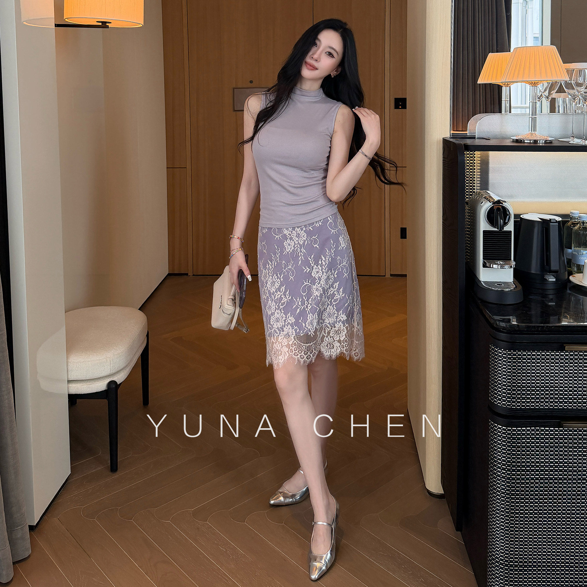 菠萝宝宝yuna【雾紫序章】半身裙收腰显瘦休闲百搭蕾丝半裙