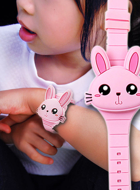 小白兔子儿童防水电子手表3岁宝宝幼儿园女孩童2卡通硅胶手表玩具