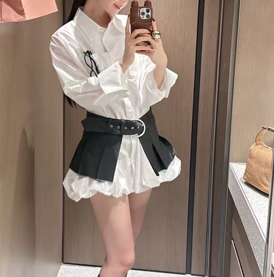 2025秋季新款韩国东大门百搭显瘦半身裙女 A字裙腰带迷你百褶裙