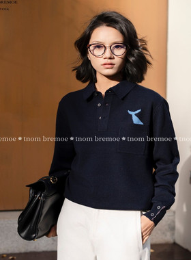 [TNOMBREMOE]男女同款冬季新款长袖针织毛衣套头POLO针织衫鲸鱼尾