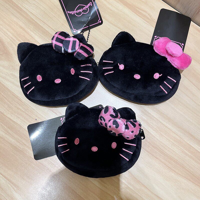 【3款黑色KT零钱包hellokitty可爱毛绒零钱包卡包约10cm