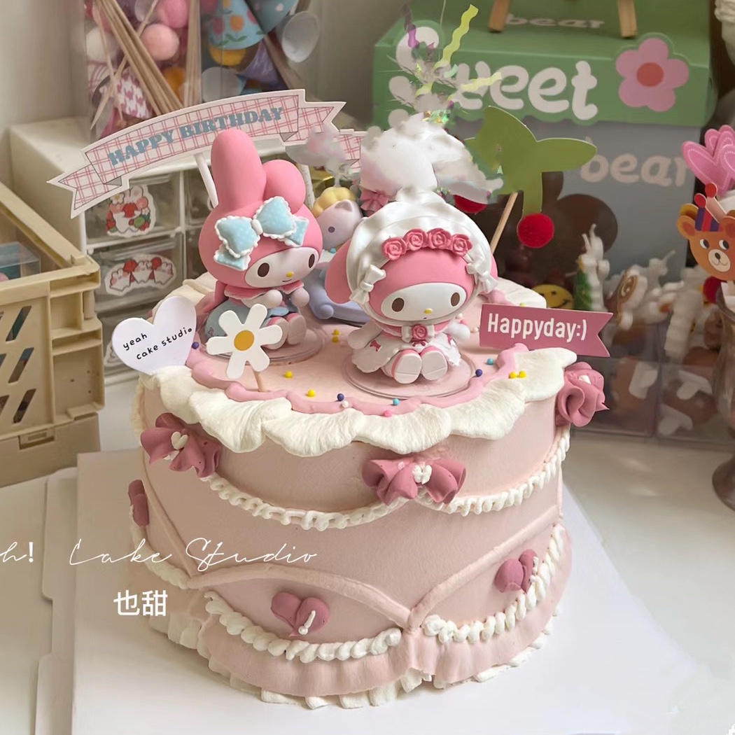 美乐蒂蛋糕装饰卡通q版坐姿美乐蒂秘森茶话会女仆装库洛米摆件