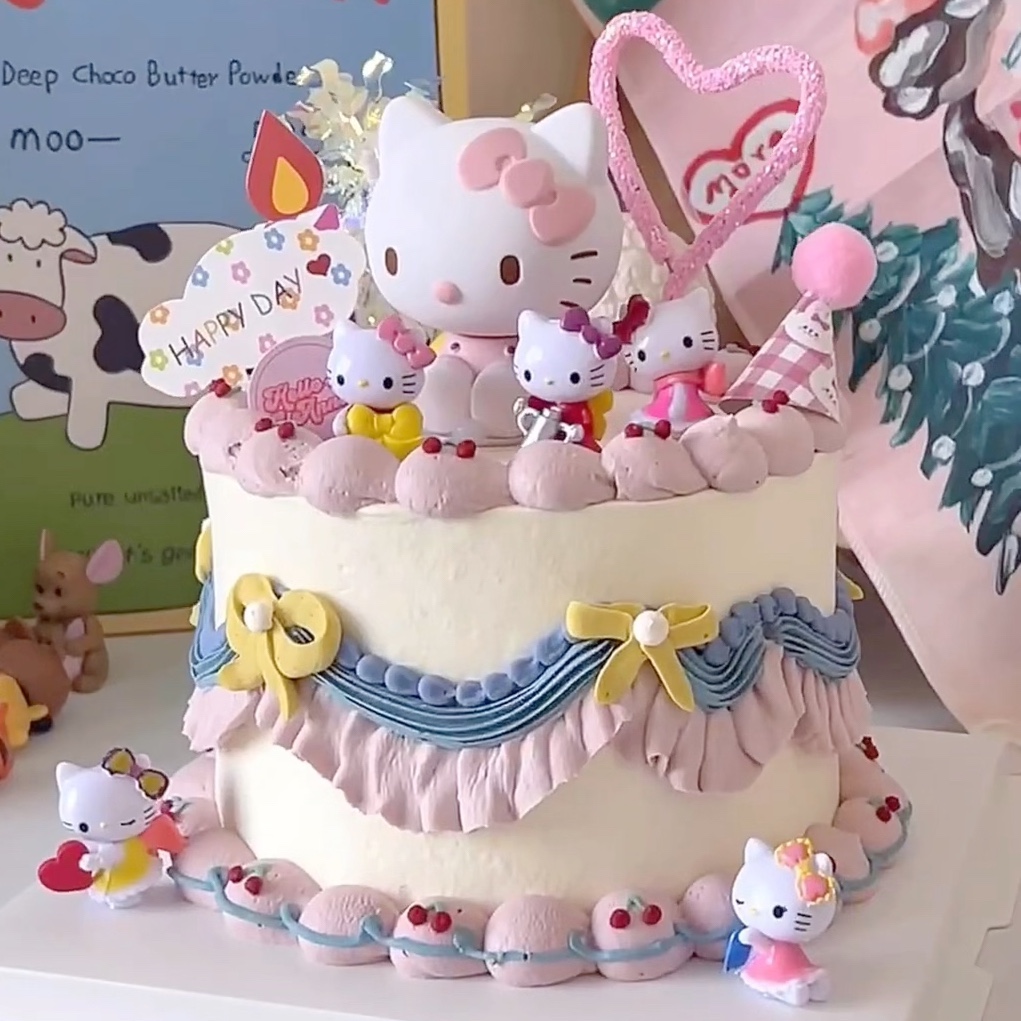 烘焙蛋糕装饰小提琴kt猫卡通生日摆件小朋友庆祝生日快乐甜品台