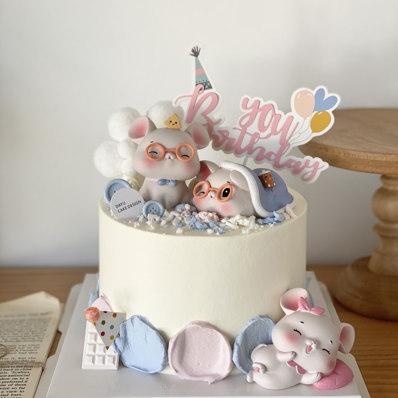 宝宝周岁生日蛋糕摆件生肖鼠一周岁派对烘焙装饰可爱甜甜鼠配件