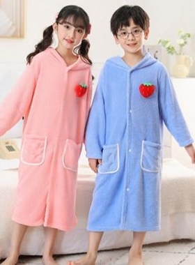 秋冬季儿童大小孩浴巾浴衣加厚男女斗篷游泳专用洗澡女童家用