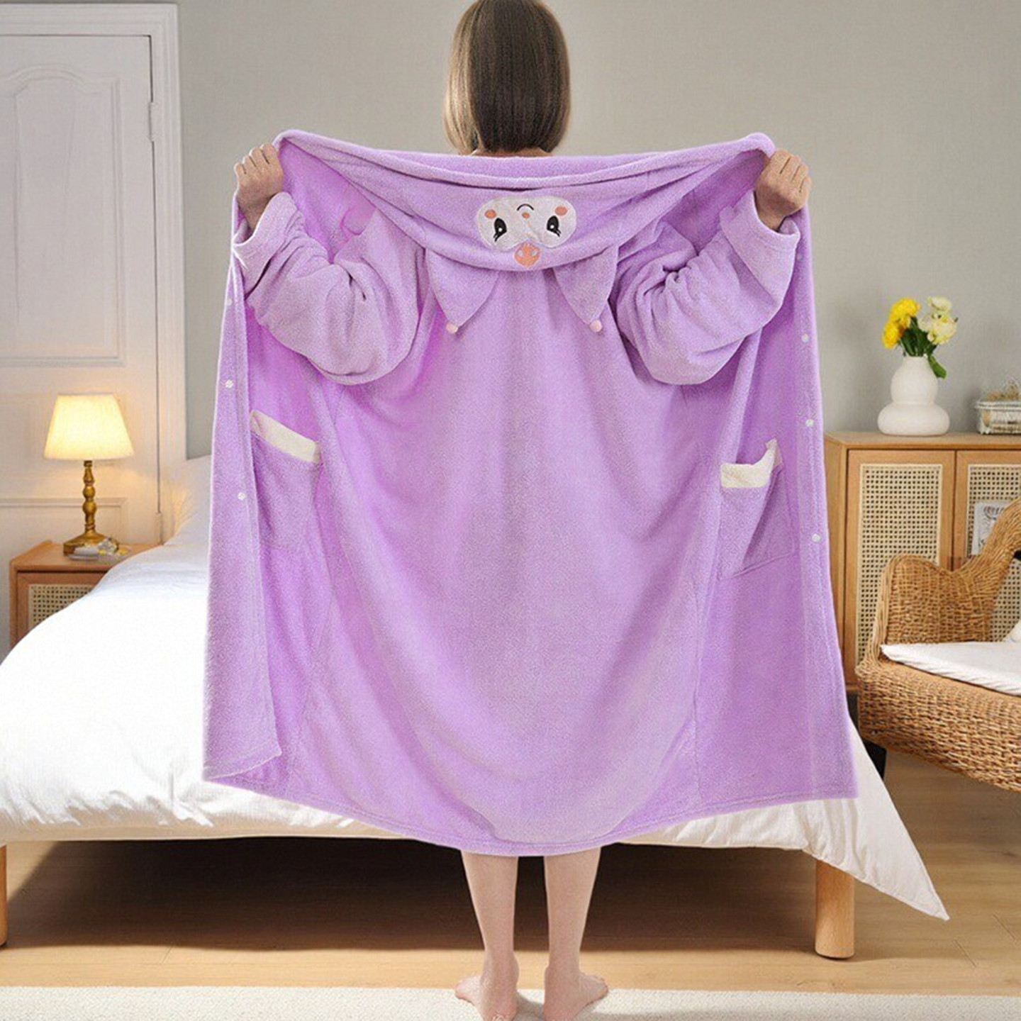 新款库洛米浴袍女款成人吸水游泳儿童浴巾女孩洗澡珊瑚绒长袖大童