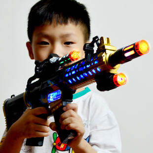 新款 电动玩具枪M16红黑金发光伸缩振动音效冲锋枪3岁儿童男孩礼物