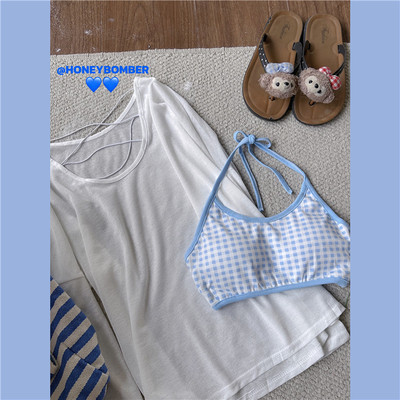 甜心轰炸机 海边穿搭防晒罩衫T恤女夏薄款长袖上衣内搭吊带两件套