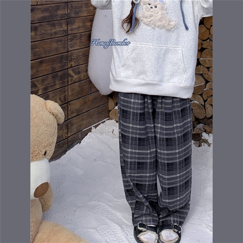 甜心轰炸机美式格子长裤女休闲