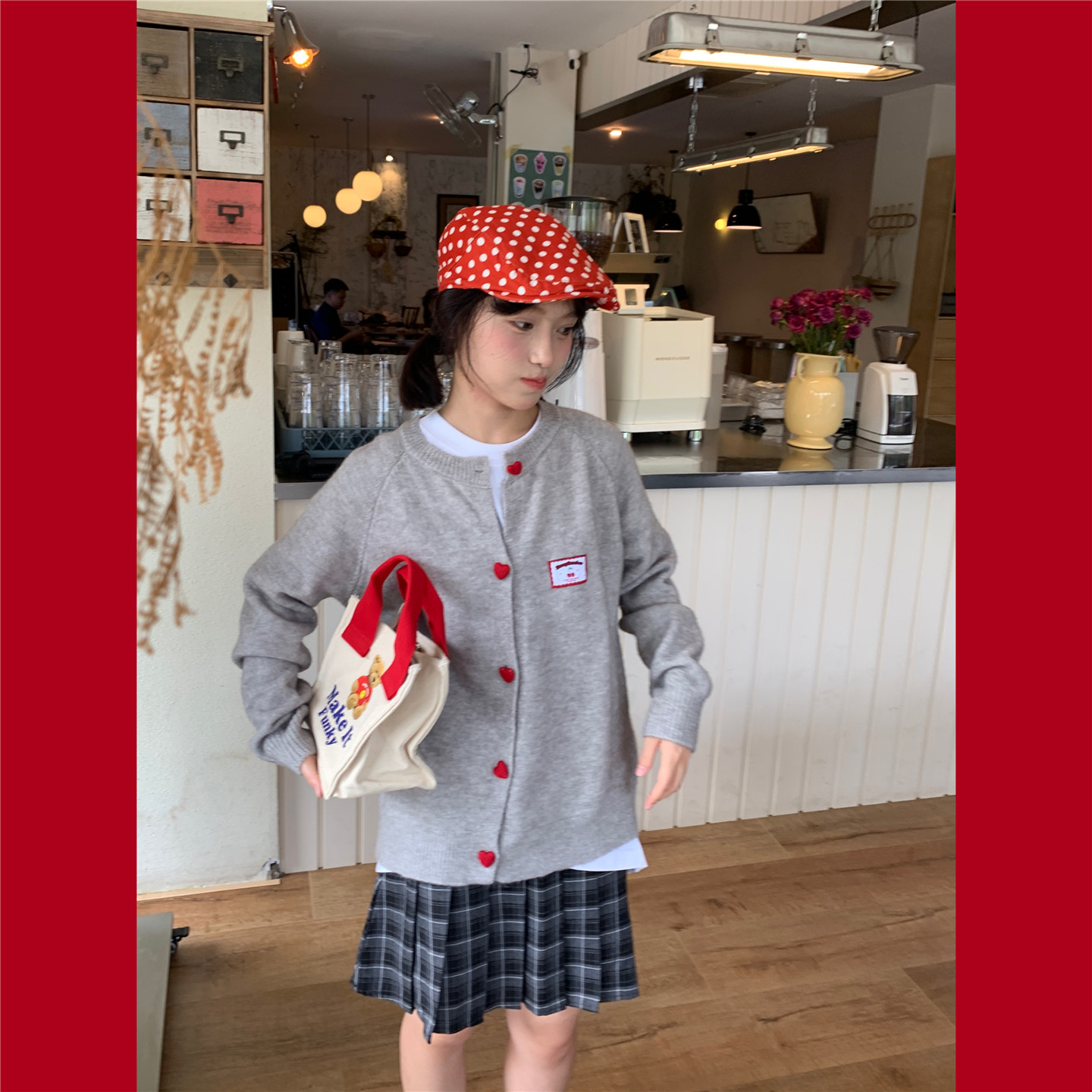 复古慵懒休闲爱心扣毛衣