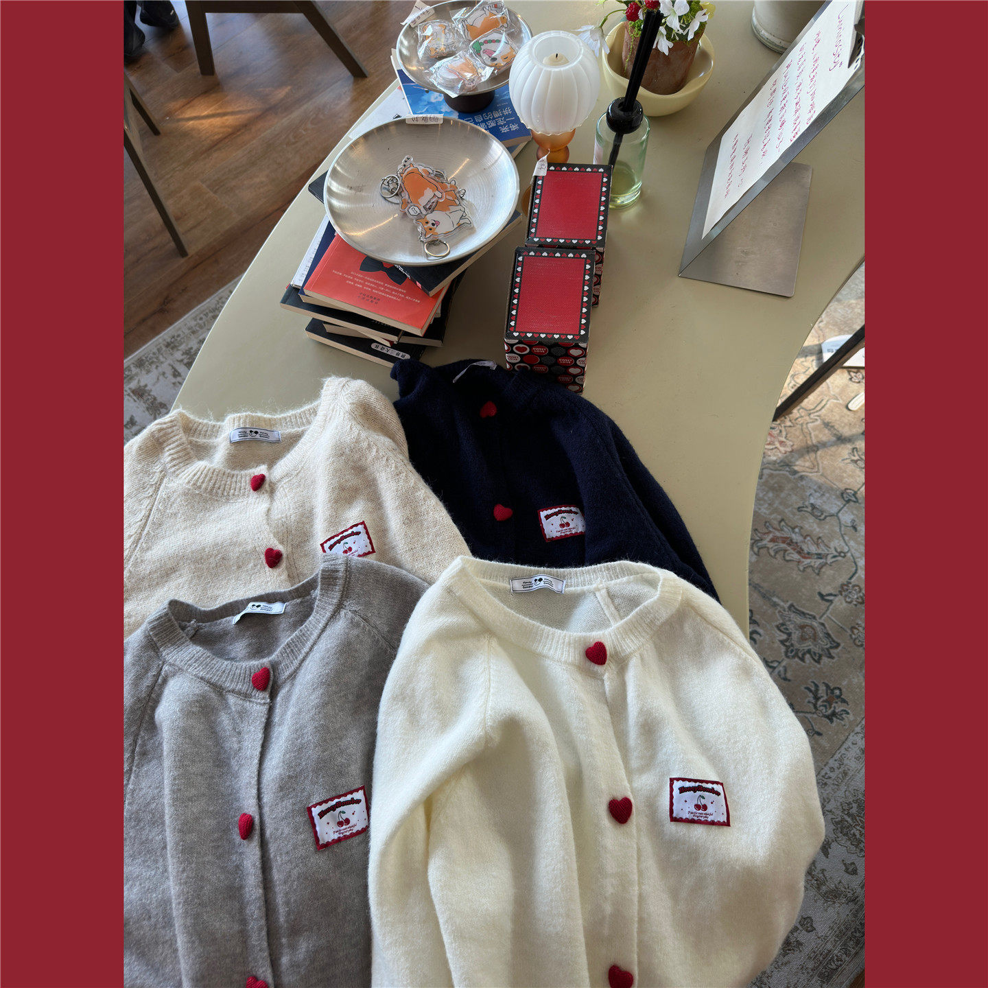 甜心轰炸机 美式纯色螺纹立体爱心纽扣毛衣樱桃女装百搭针织开衫,女装/女士精品,毛衣,淘宝优惠券,粉丝福利购,淘宝优惠卷