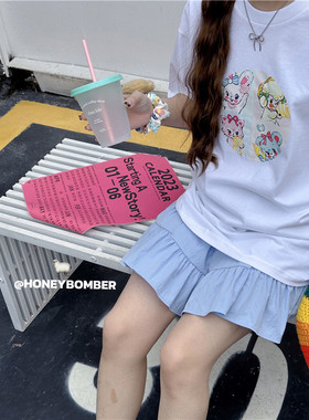 甜心轰炸机 盐系日系昭和盐系白色宽松休闲童趣可爱短袖T恤女上衣