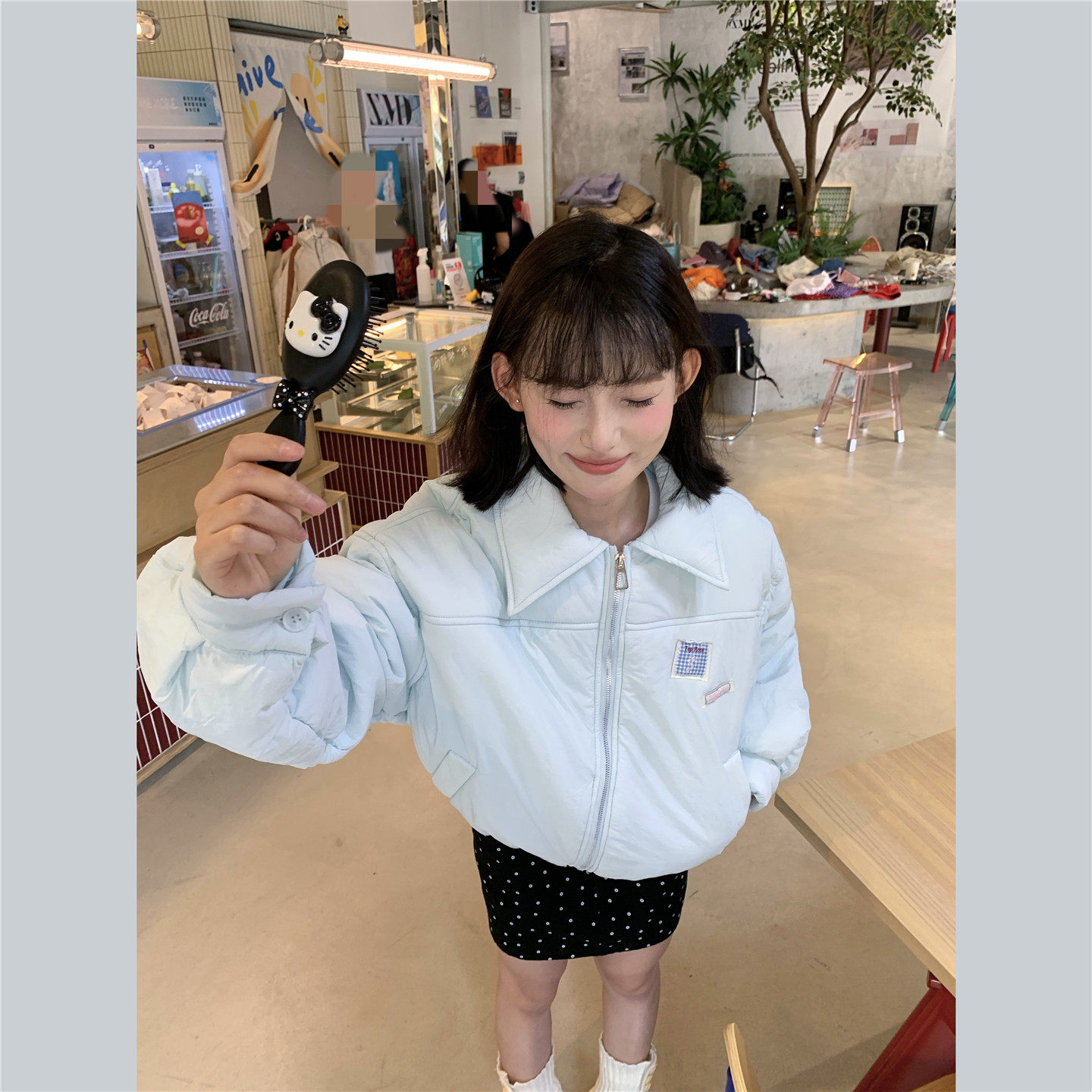 小个子韩系冬季翻领浅蓝色棉衣服