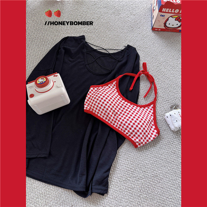 甜心轰炸机 甜酷辣妹一字肩长袖防晒罩衫+吊带胸垫套装T恤两件套,女装/女士精品,T恤,淘宝优惠券,粉丝福利购,淘宝优惠卷