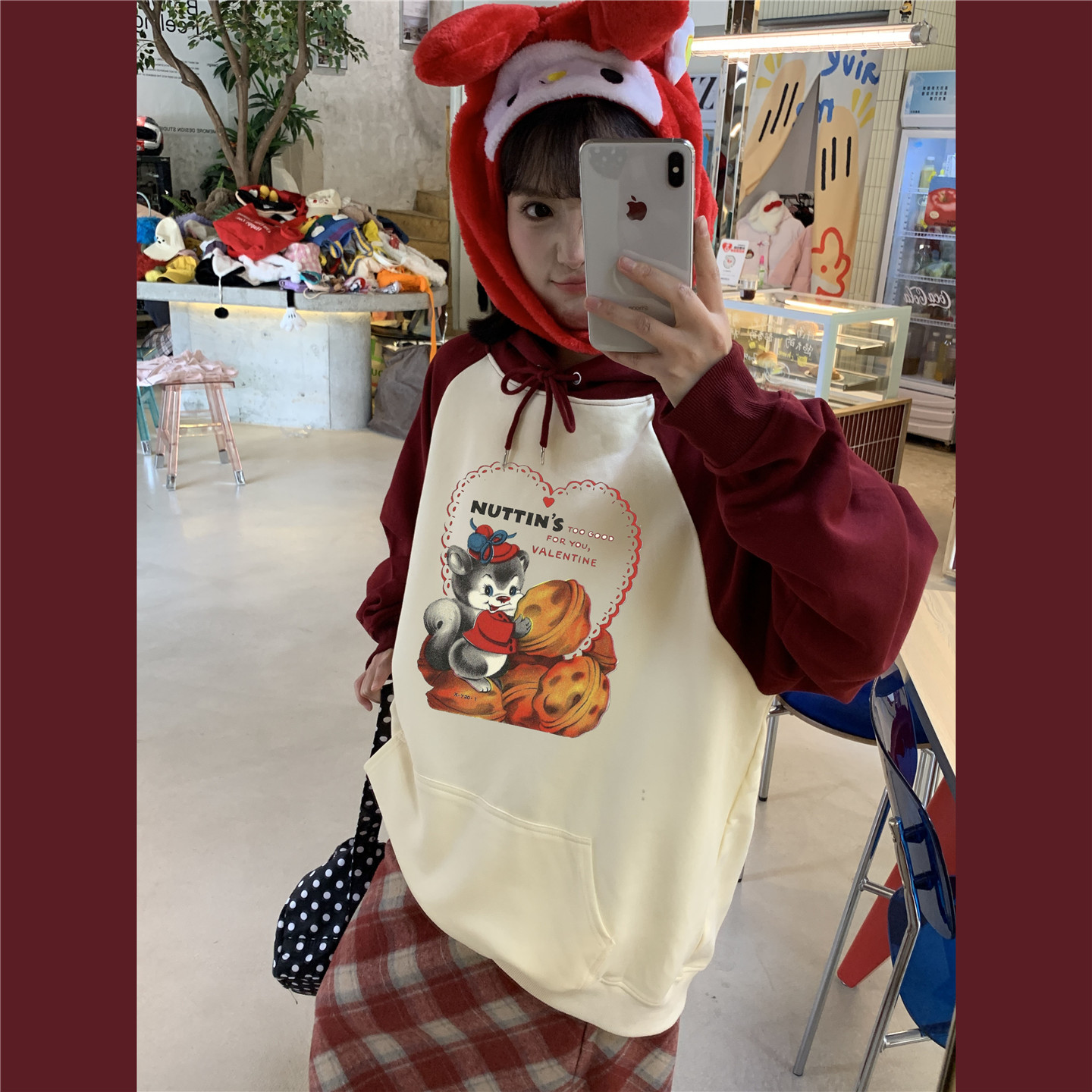 甜心轰炸机少女复古日系秋冬小猫爱心加厚保暖学生连帽衫卫衣外套